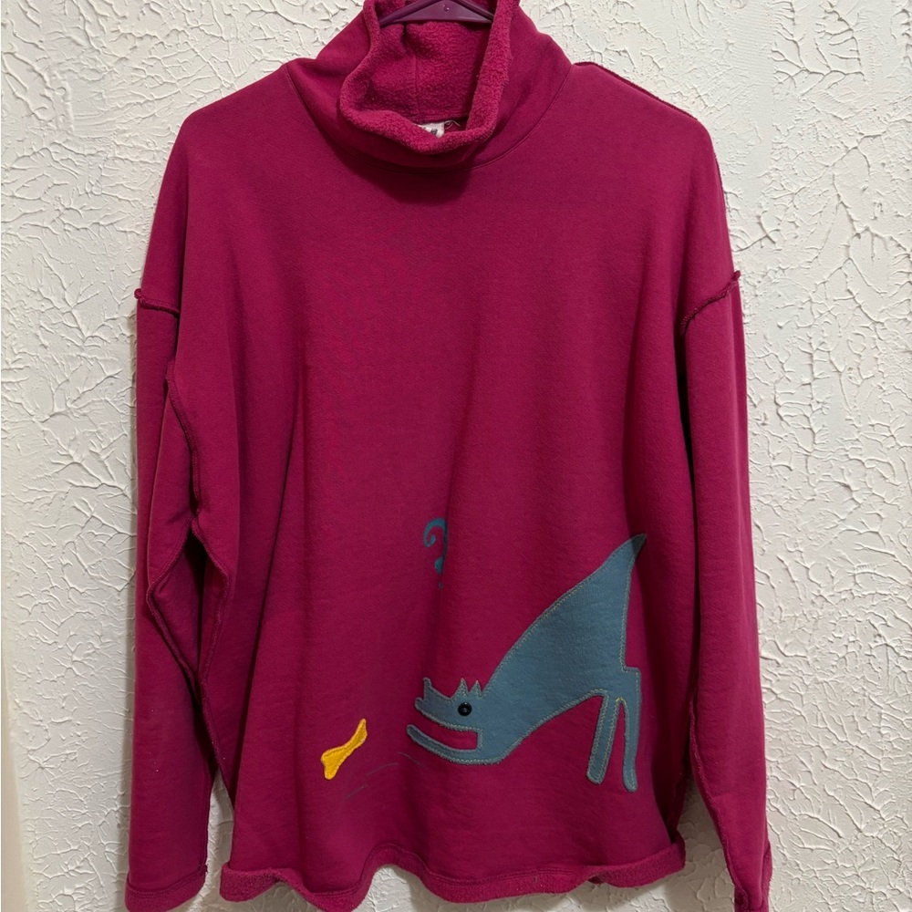 Magenta Sweater with Dog Design